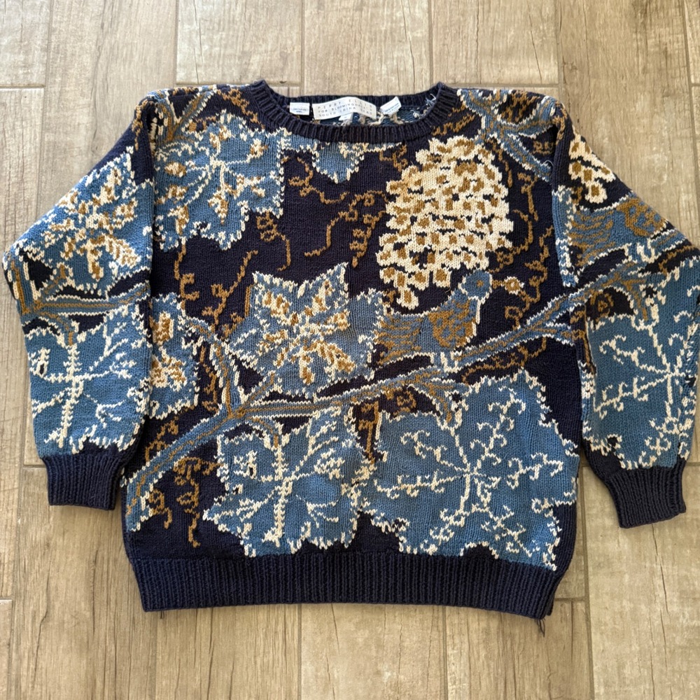 Vintage Perry Ellis Bloomingdales South China Seas Cotton Bird Leaf Sweater M